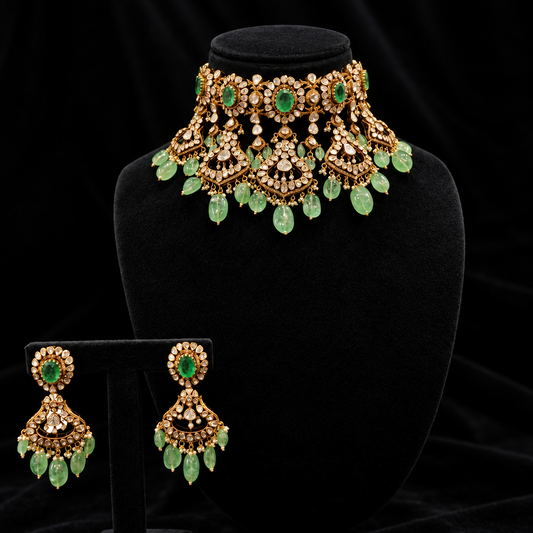 Columbian Emerald necklace silver necklace 925 silver with 22k gold plated - SHABURIS