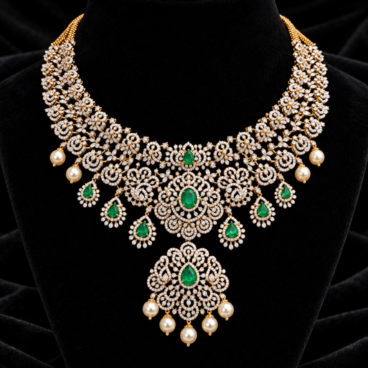 Diamond necklace silver necklace 925 silver with 22k gold plated - SHABURIS