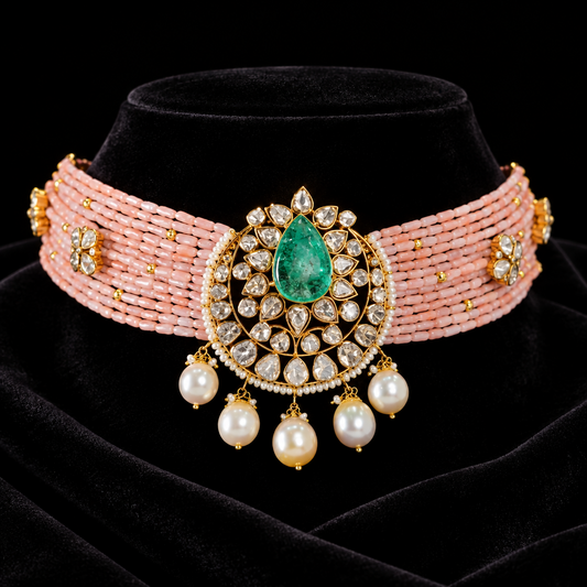 Coral necklace silver necklace 925 silver with 22k gold plated - SHABURIS