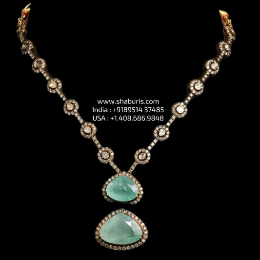 Columbian emerald necklace silver necklace 925 silver with 22k gold plated - SHABURIS