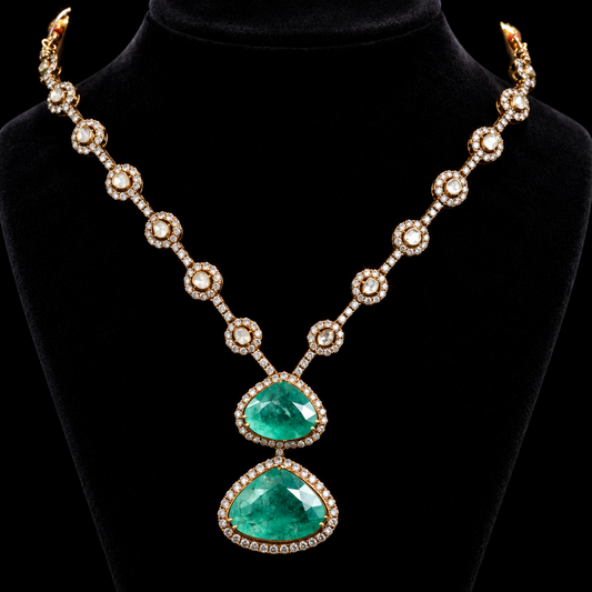 Columbian emerald necklace silver necklace 925 silver with 22k gold plated - SHABURIS