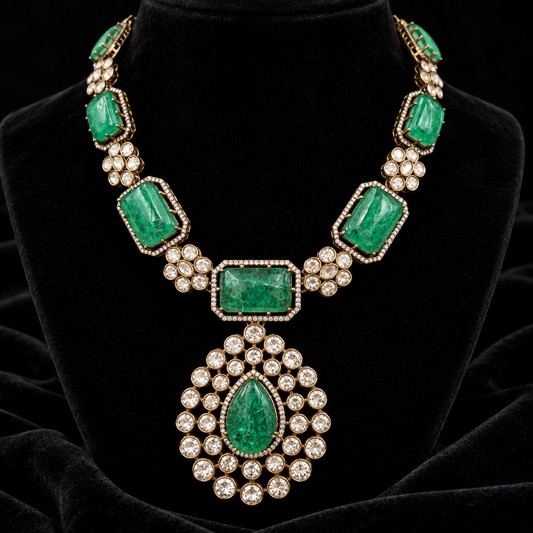 Polki necklace silver necklace 925 silver with 22k gold plated - SHABURIS