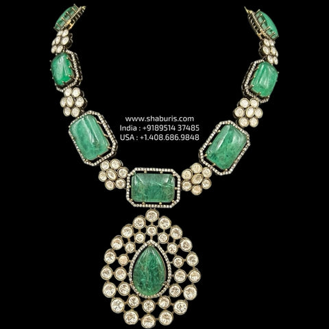 Polki necklace silver necklace 925 silver with 22k gold plated - SHABURIS