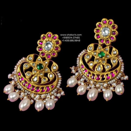 Antique jhumkas antique studs diamond studs - 925 silver Jewelry , South Indian Jewelry,bridal choker,Indian Wedding Jewelry,pure Silver indian jewelry - SHABURIS