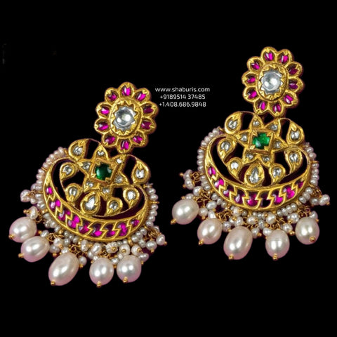 Antique jhumkas antique studs diamond studs - 925 silver Jewelry , South Indian Jewelry,bridal choker,Indian Wedding Jewelry,pure Silver indian jewelry - SHABURIS