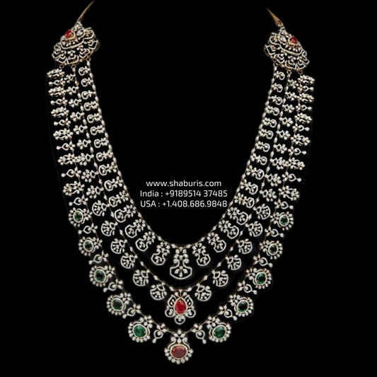 Theen lada panch lada sath lada silver necklace 925 silver with 22k gold plated - SHABURIS