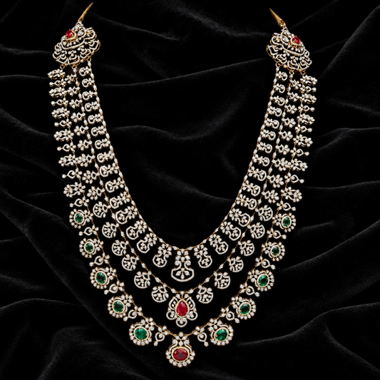 Theen lada panch lada sath lada silver necklace 925 silver with 22k gold plated - SHABURIS
