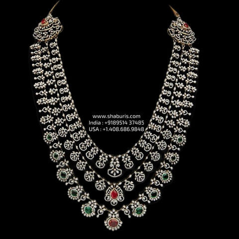 Theen lada panch lada sath lada silver necklace 925 silver with 22k gold plated - SHABURIS