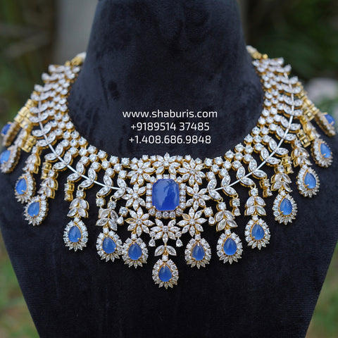 Diamond necklace wedding jewelry silver necklace 925 silver with 22k gold plated - SHABURIS