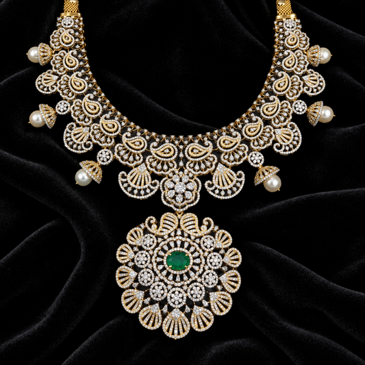 Diamond necklace silver necklace 925 silver with 22k gold plated - SHABURIS