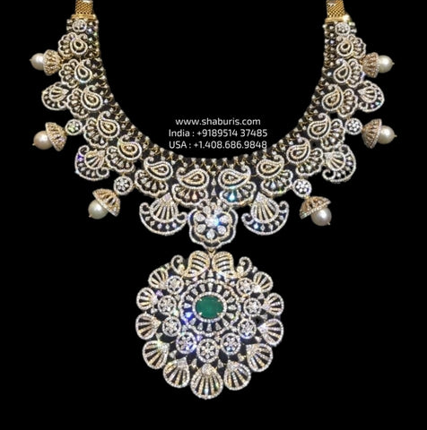 Diamond necklace silver necklace 925 silver with 22k gold plated - SHABURIS
