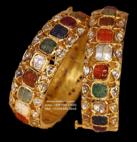 Navaratan Bangles - Diamond Bangles - 925 Silver Jewelry - 22ct Gold Plated - CZ Bangles - South indian diamond Bangles design