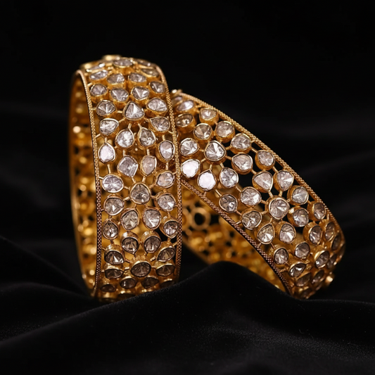 Polki Bangles - Diamond Bangles - 925 Silver Jewelry - 22ct Gold Plated - CZ Bangles - South indian diamond Bangles design
