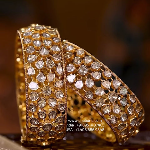 Polki Bangles - Diamond Bangles - 925 Silver Jewelry - 22ct Gold Plated - CZ Bangles - South indian diamond Bangles design