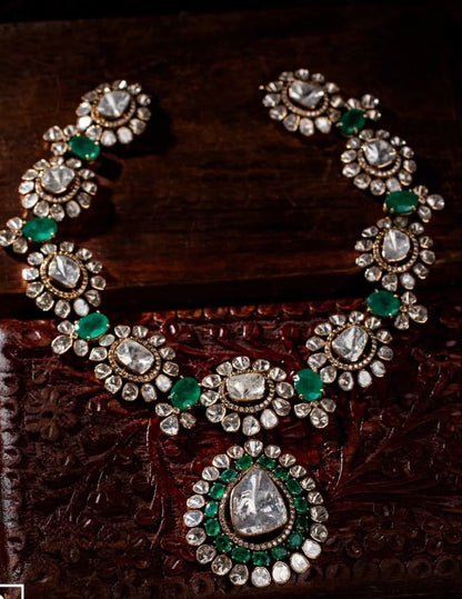 Polki necklace silver necklace 925 silver jewelry - SHABURIS