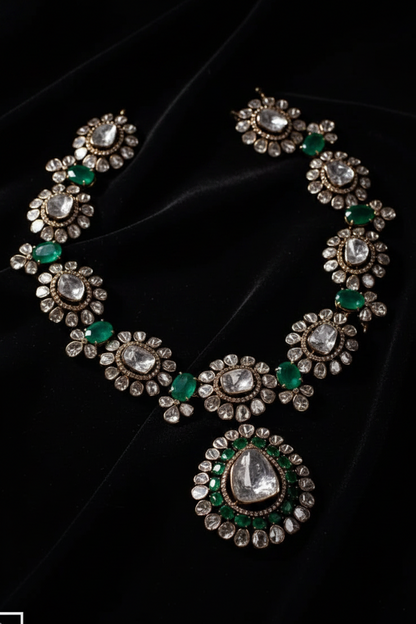 Polki necklace silver necklace 925 silver jewelry - SHABURIS