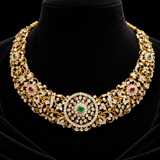 Diamond necklace silver necklace 925 silver with 22k gold plated - SHABURIS