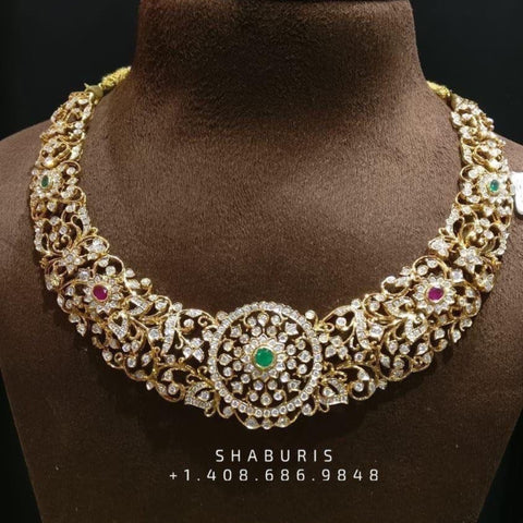 Diamond necklace silver necklace 925 silver with 22k gold plated - SHABURIS