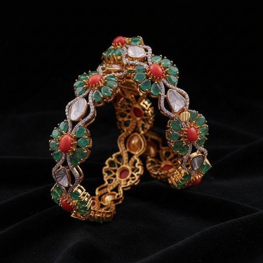 Coral Bangles - Diamond Bangles - 925 Silver Jewelry - 22ct Gold Plated - CZ Bangles - South indian diamond Bangles design