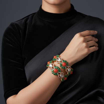 Coral Bangles - Diamond Bangles - 925 Silver Jewelry - 22ct Gold Plated - CZ Bangles - South indian diamond Bangles design