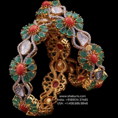 Coral Bangles - Diamond Bangles - 925 Silver Jewelry - 22ct Gold Plated - CZ Bangles - South indian diamond Bangles design