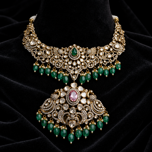 Victorian Diamond necklace silver necklace 925 silver with 22k gold plated - SHABURIS