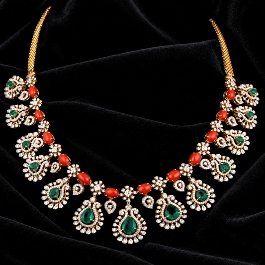 Coral Necklace Diamond necklace silver necklace 925 silver with 22k gold plated - SHABURIS