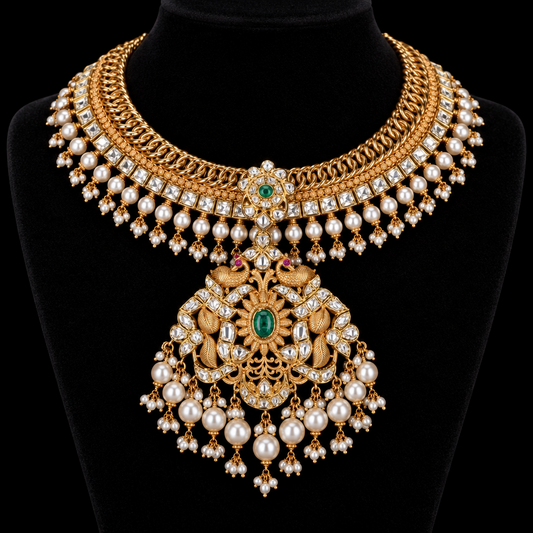 Jilebi Necklace Diamond necklace silver necklace 925 silver with 22k gold plated - SHABURIS