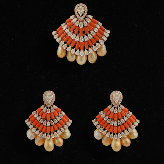 Coral pendant Diamond necklace silver necklace 925 silver with 22k gold plated - SHABURIS