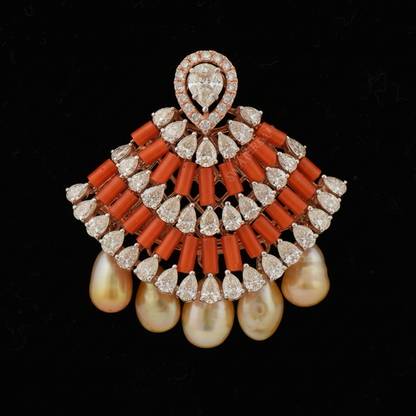 Coral pendant Diamond necklace silver necklace 925 silver with 22k gold plated - SHABURIS