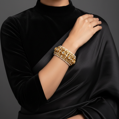 Polki Bangles - Diamond Bangles - 925 Silver Jewelry - 22ct Gold Plated - CZ Bangles - South indian diamond Bangles design