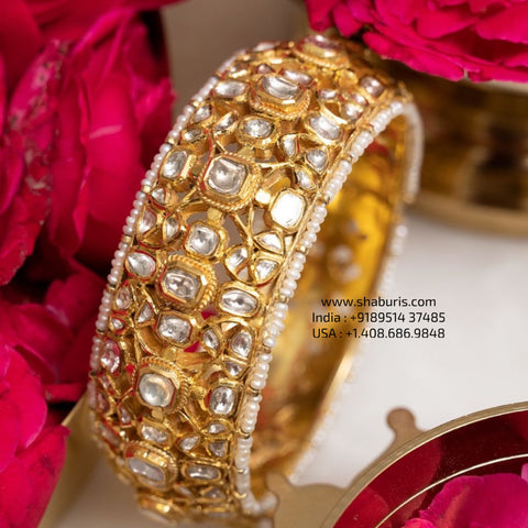 Polki Bangles - Diamond Bangles - 925 Silver Jewelry - 22ct Gold Plated - CZ Bangles - South indian diamond Bangles design