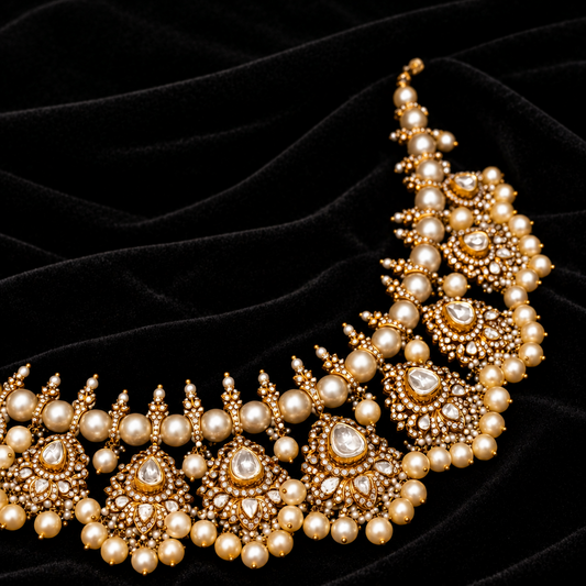 Polki necklace silver necklace 925 silver with 22k gold plated - SHABURIS