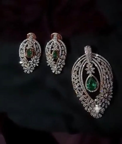 Diamond Pendant Diamond Earrings 925 Silver Pendant 925 Silver Earrings 925 Silver Jewelry - SHABURIS