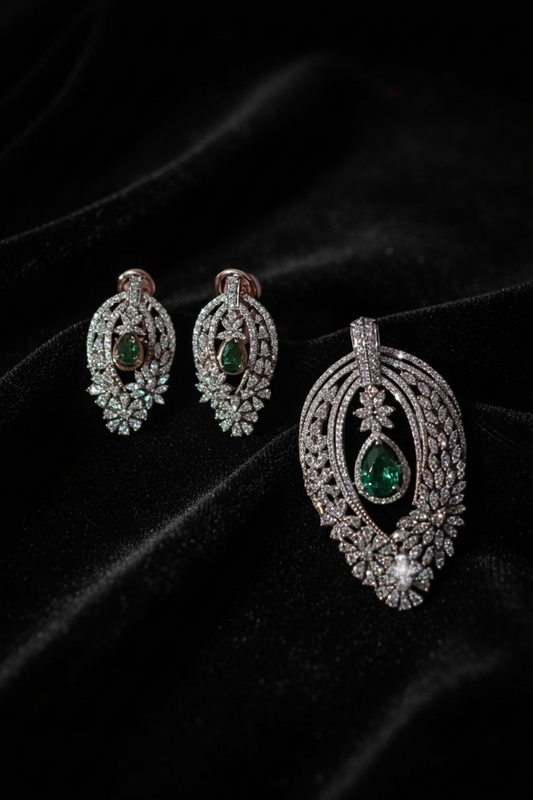 Diamond Pendant Diamond Earrings 925 Silver Pendant 925 Silver Earrings 925 Silver Jewelry - SHABURIS