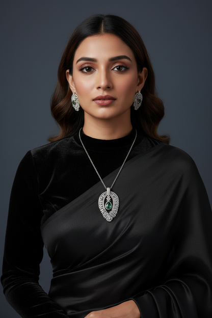 Diamond Pendant Diamond Earrings 925 Silver Pendant 925 Silver Earrings 925 Silver Jewelry - SHABURIS