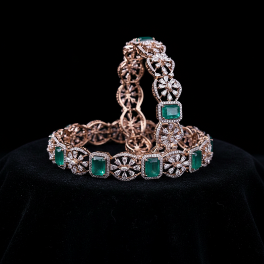 Diamond Bangles - 925 Silver Jewelry - 22ct Gold Plated - CZ Bangles - South indian diamond Bangles design