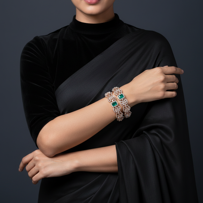 Diamond Bangles - 925 Silver Jewelry - 22ct Gold Plated - CZ Bangles - South indian diamond Bangles design