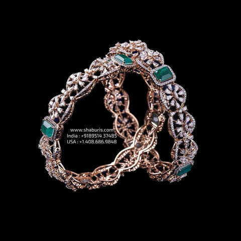 Diamond Bangles - 925 Silver Jewelry - 22ct Gold Plated - CZ Bangles - South indian diamond Bangles design