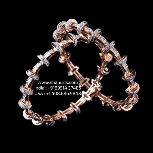 Diamond Bangles - 925 Silver Jewelry - 22ct Gold Plated - CZ Bangles - South indian diamond Bangles design