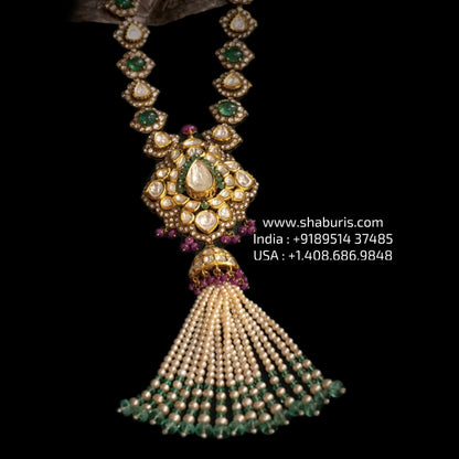 Tassel Necklace Polki necklace silver necklace 925 silver with 22k gold plated - SHABURIS