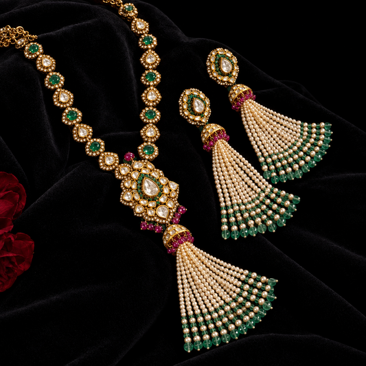 Tassel Necklace Polki necklace silver necklace 925 silver with 22k gold plated - SHABURIS