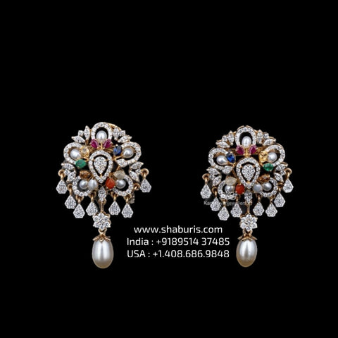 Navaratan Earrings 925 silver with 22k gold plated - SHABURIS