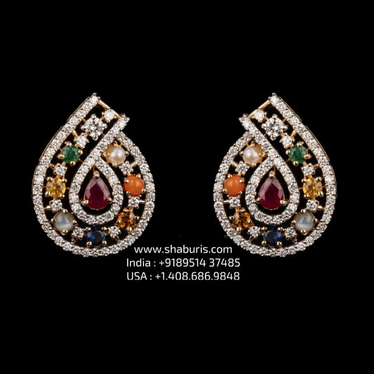 Navaratan Earrings 925 silver with 22k gold plated - SHABURIS