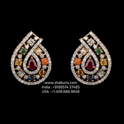 Navaratan Earrings 925 silver with 22k gold plated - SHABURIS