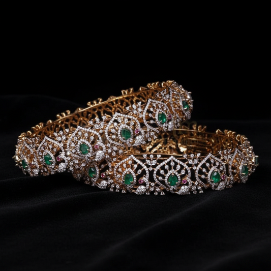 Diamond Bangles - 925 Silver Jewelry - 22ct Gold Plated - CZ Bangles - South indian diamond Bangles design