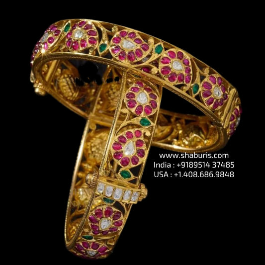 Mango Bangles polki bangles kundan bangles - 925 Silver Jewelry - 22ct Gold Plated - CZ Bangles - South indian diamond Bangles design
