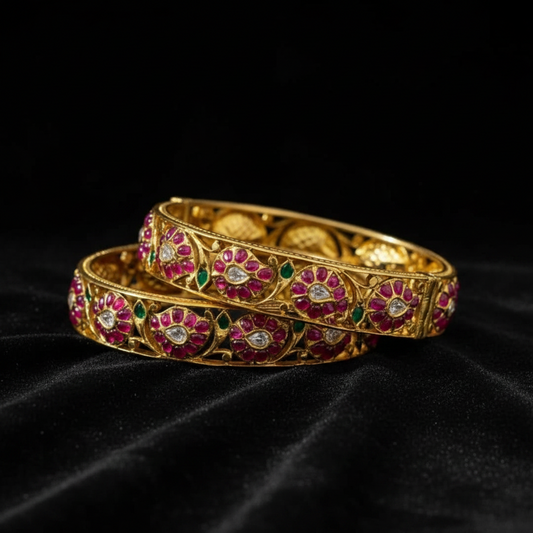 Mango Bangles polki bangles kundan bangles - 925 Silver Jewelry - 22ct Gold Plated - CZ Bangles - South indian diamond Bangles design