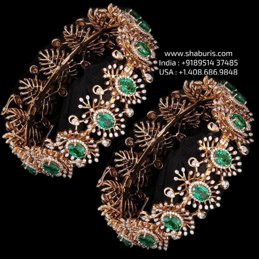 Diamond Bangles - 925 Silver Jewelry - 22ct Gold Plated - CZ Bangles - South indian diamond Bangles design