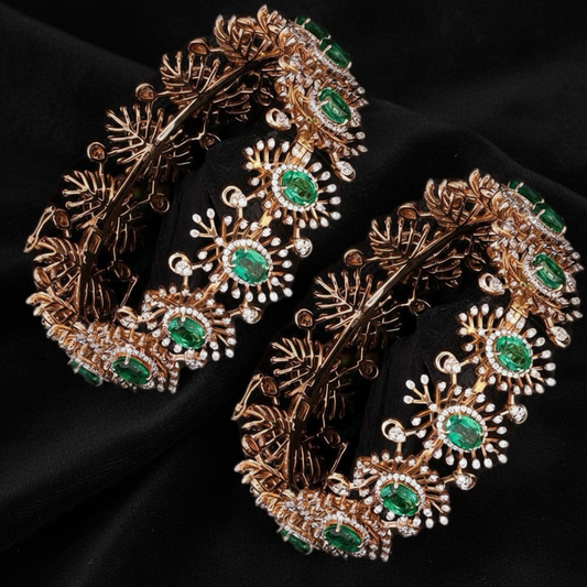 Diamond Bangles - 925 Silver Jewelry - 22ct Gold Plated - CZ Bangles - South indian diamond Bangles design